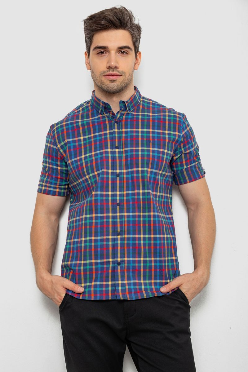 Сорочка чоловіча в клітку, колір синій, 214R842