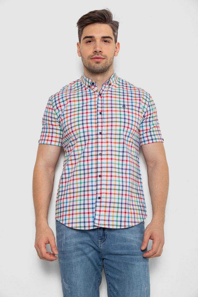 Сорочка чоловіча в клітку, колір білий, 214R842