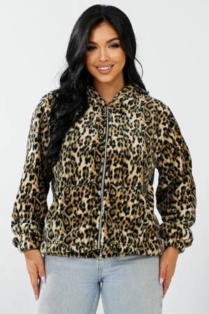 Бомбер жіночий з капюшоном, колір леопардовий, 257R48