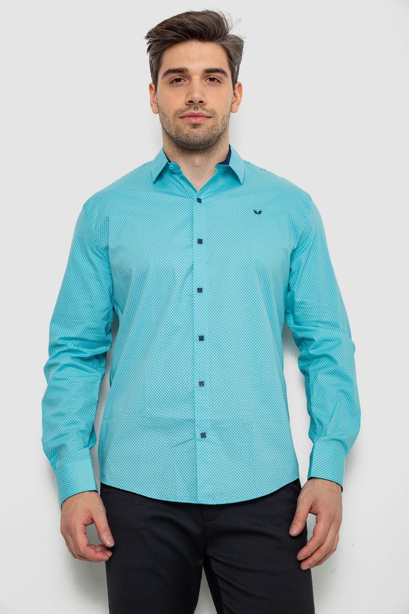 Сорочка чоловіча з принтом, колір бірюзовий, 214R7401
