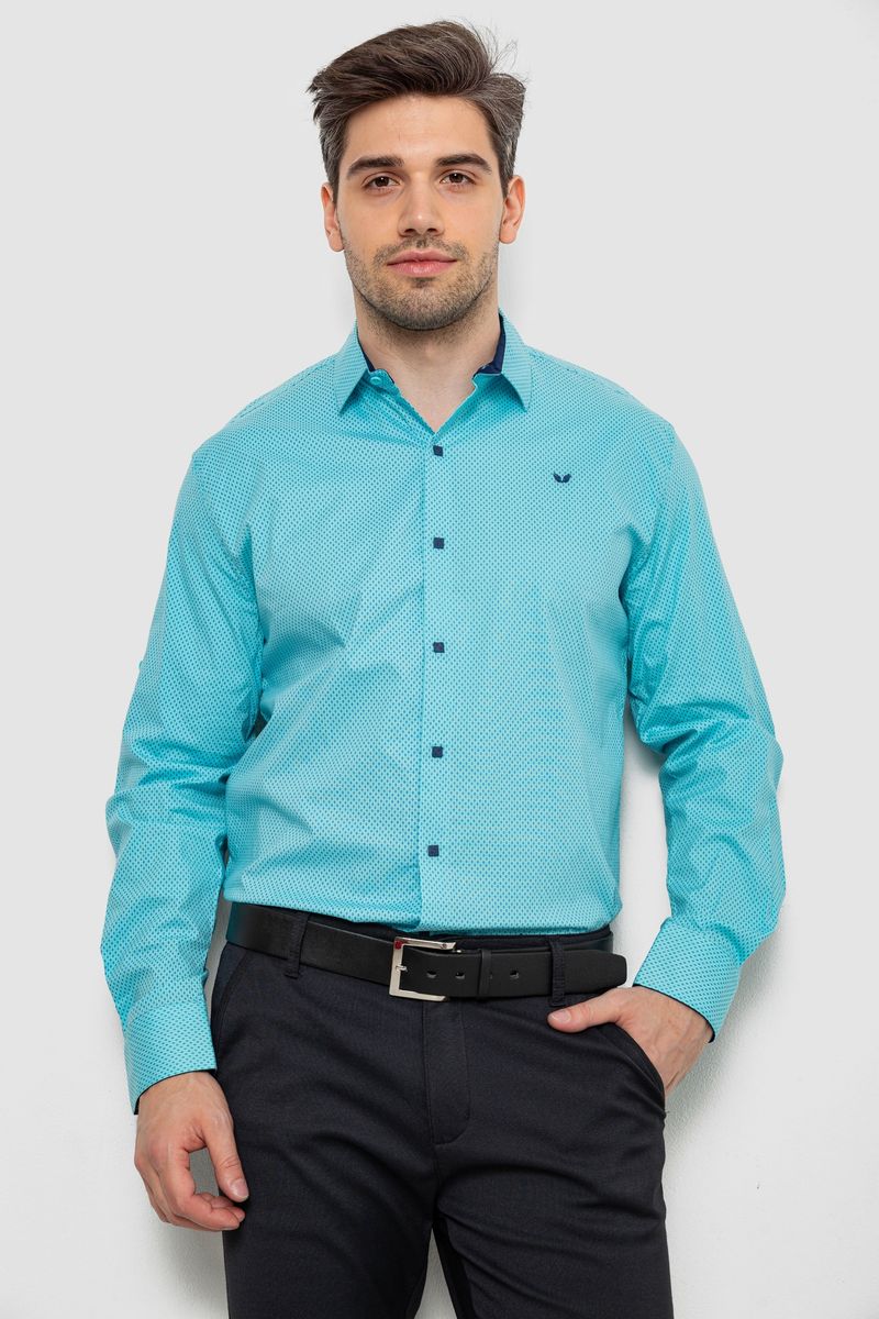 Сорочка чоловіча з принтом, колір бірюзовий, 214R7401