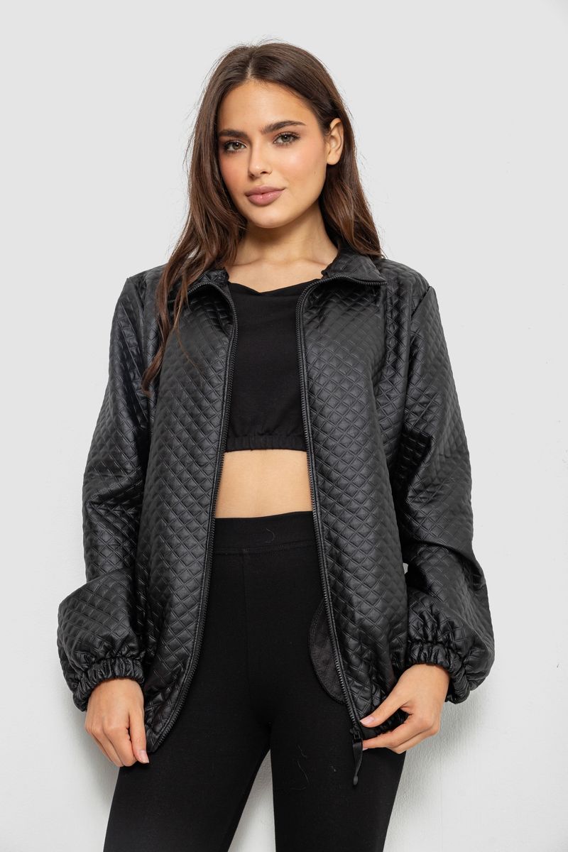 Бомбер жіночий з принтом, колір чорний, 257R72-4