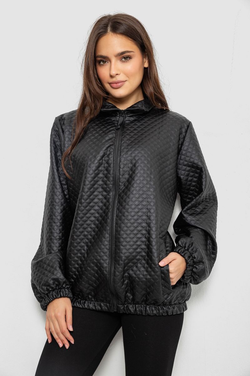 Бомбер жіночий з принтом, колір чорний, 257R72-4