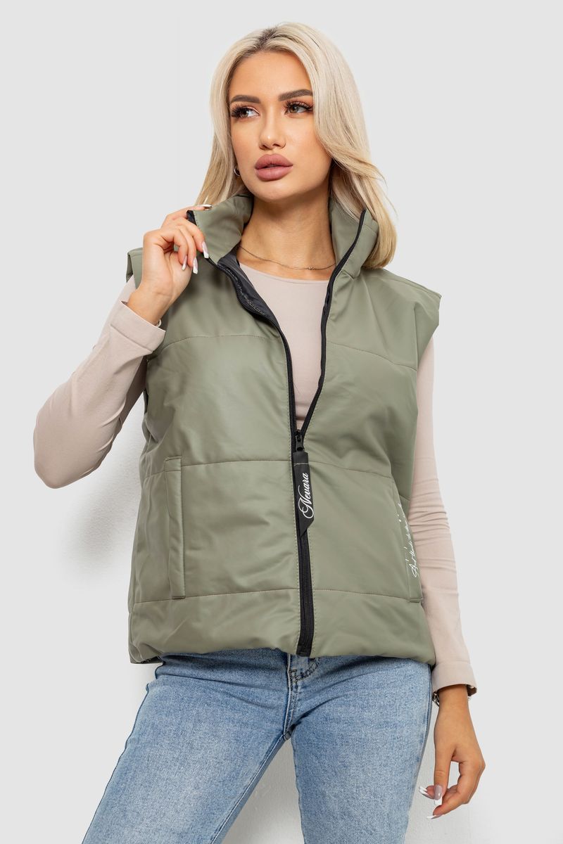 Жилет жіночий демісезонний екошкіра, колір хакі, 257R98