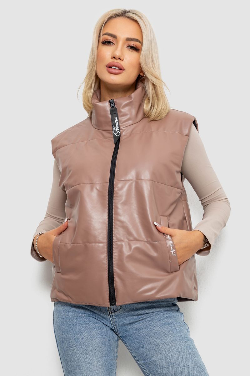 Жилет жіночий демісезонний екошкіра, колір коричневий, 257R98