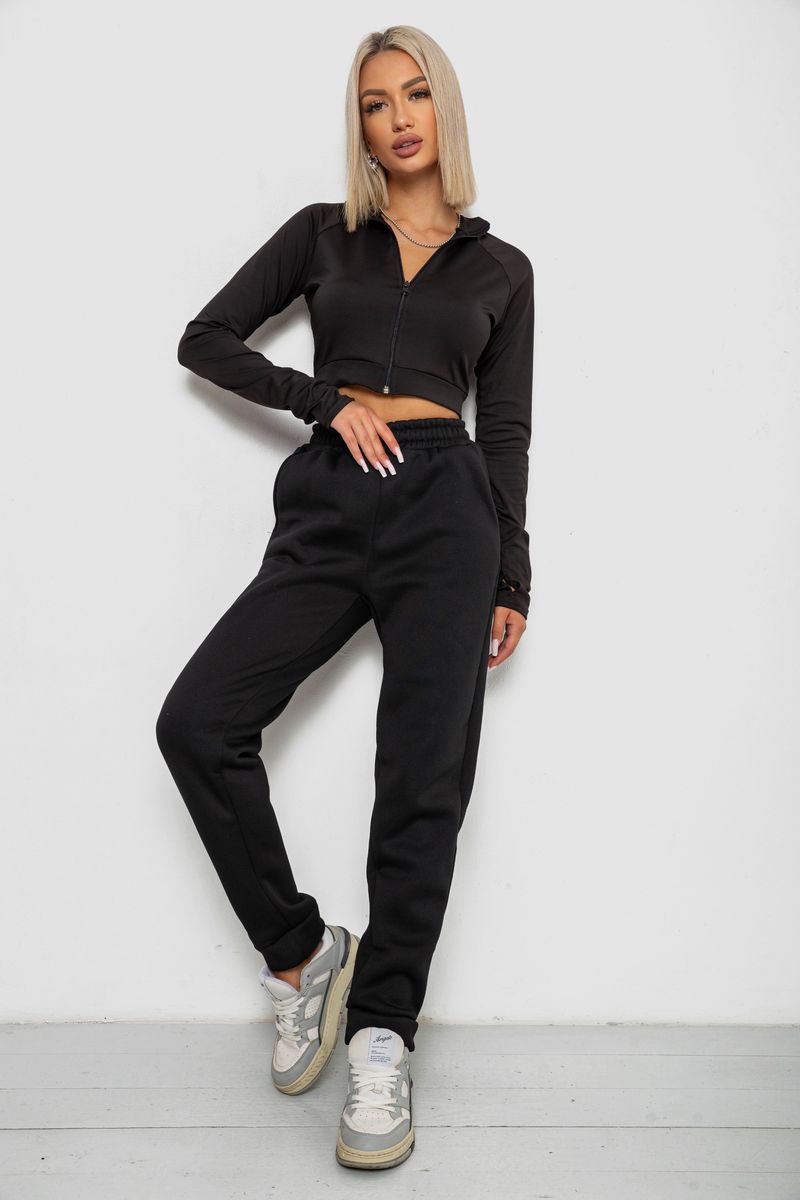 Спортивні штани жіночі на флісі, колір чорний, 238R58641-1 - Зображення 2