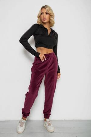 Спортивні штани жіночі велюрові на флісі, колір бордовий, 238R58646-1