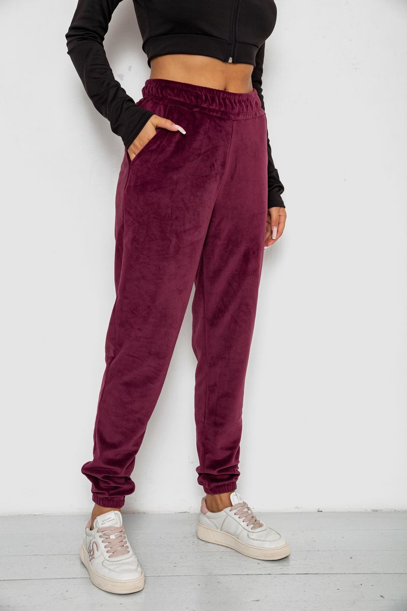 Спортивні штани жіночі велюрові на флісі, колір бордовий, 238R58646-1 - Зображення 3