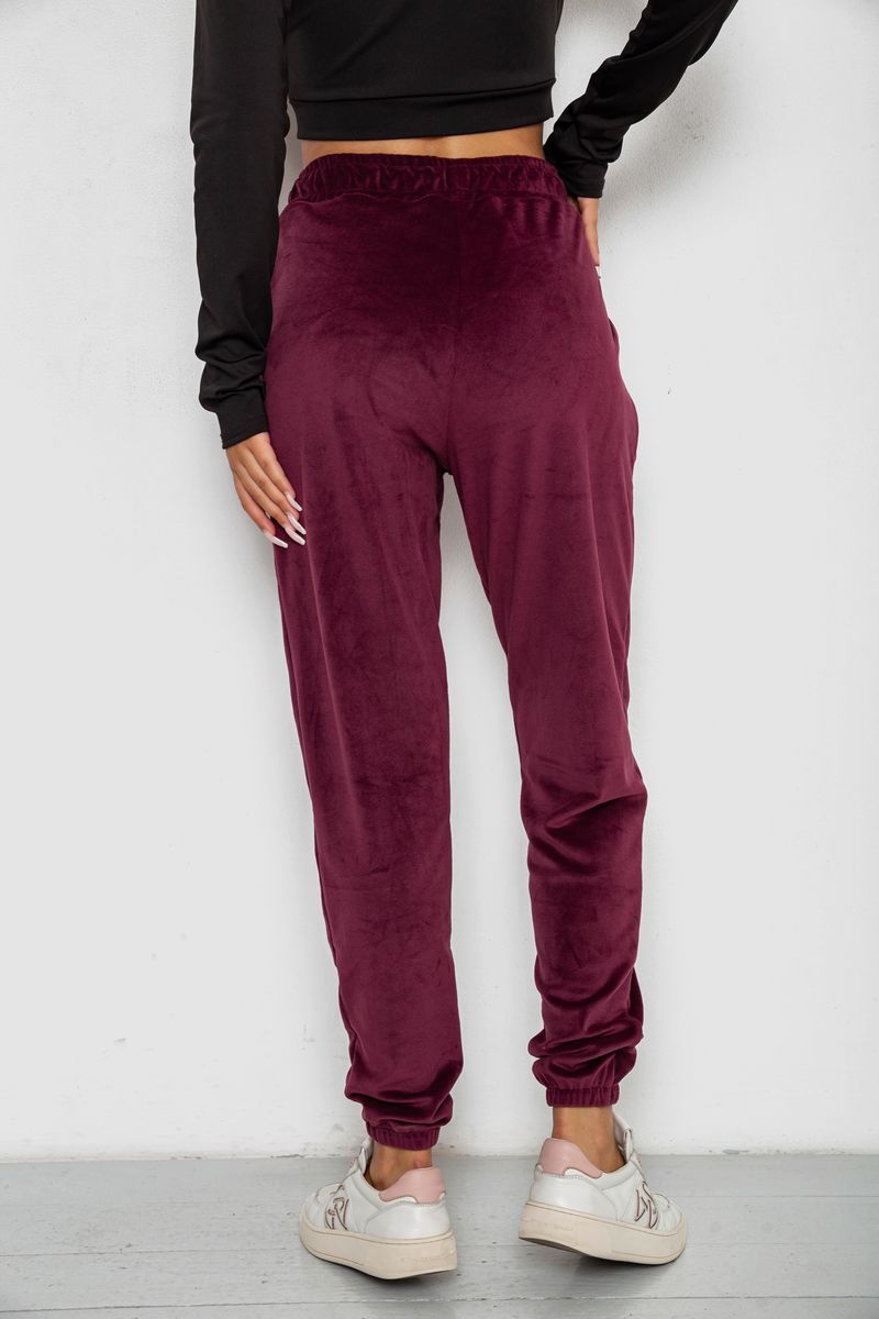 Спортивні штани жіночі велюрові на флісі, колір бордовий, 238R58646-1 - Зображення 4