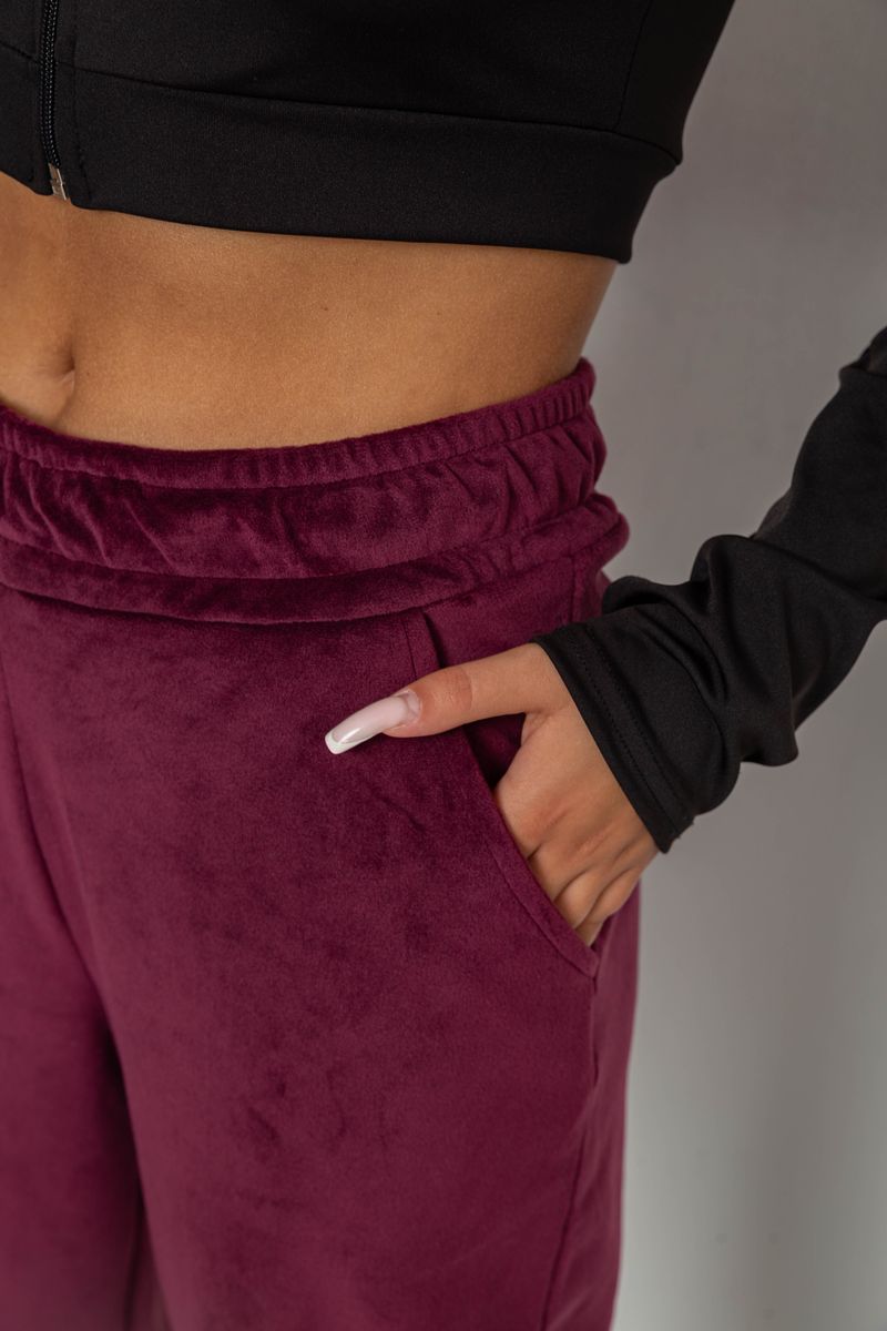 Спортивні штани жіночі велюрові на флісі, колір бордовий, 238R58646-1 - Зображення 5