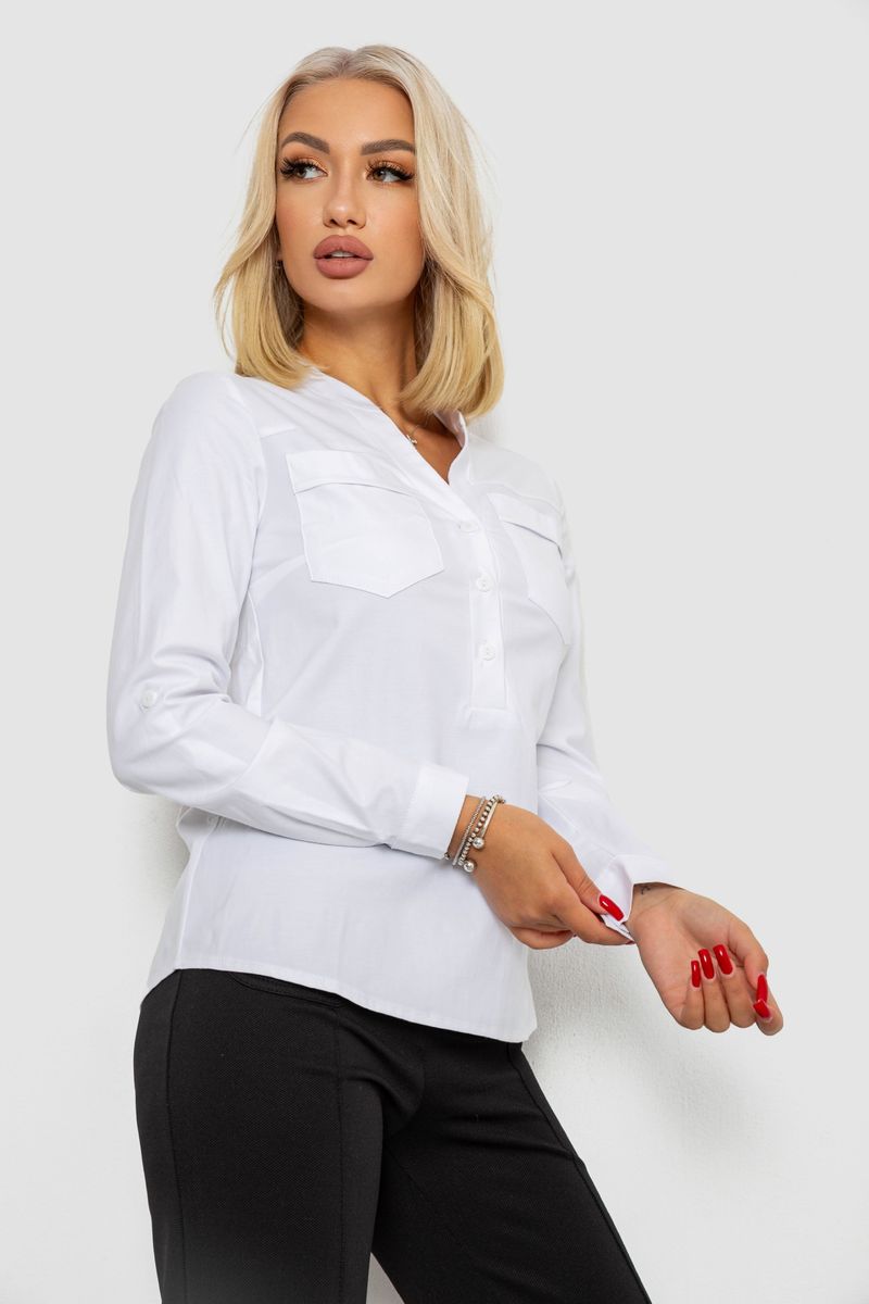Блуза однотонна, колір білий, 230R96-12 - Зображення 3