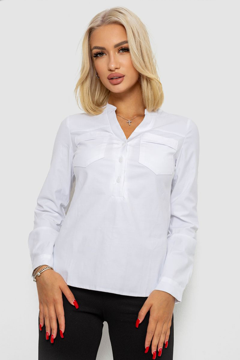 Блуза однотонна, колір білий, 230R96-12