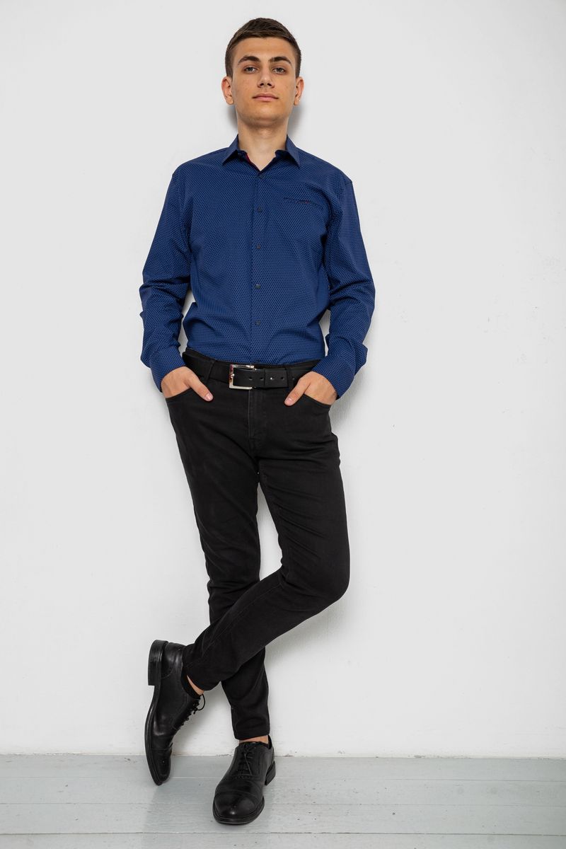 Сорочка чоловіча з принтом, колір темно-синій, 214R7402