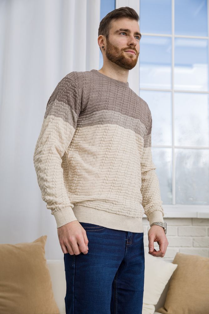 Светр чоловічий, колір бежево-молочний, 161R677 - Зображення 3