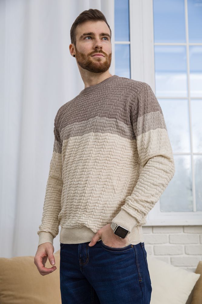 Светр чоловічий, колір бежево-молочний, 161R677 - Зображення 4