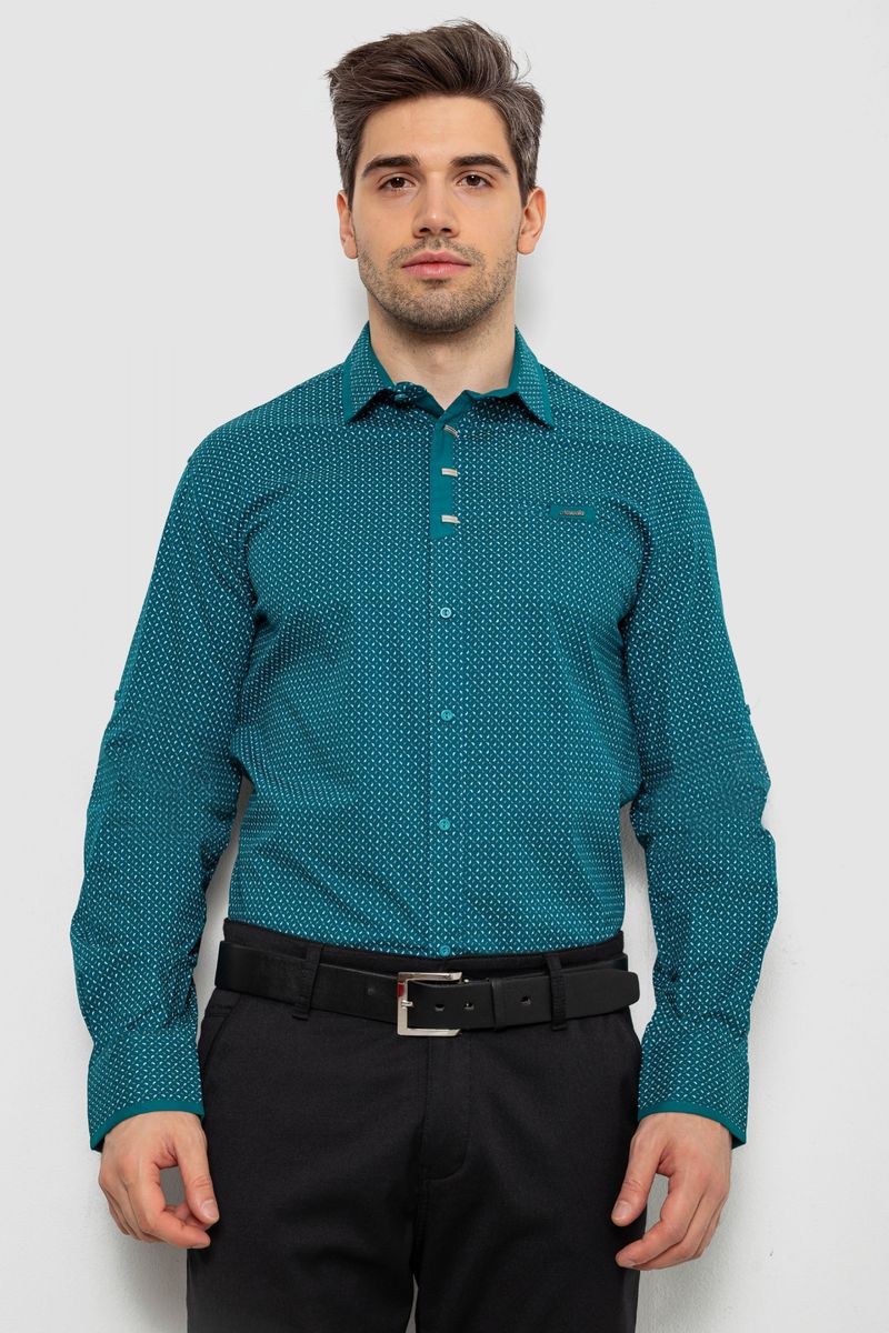 Сорочка чоловіча з принтом, колір зелений, 214R7467