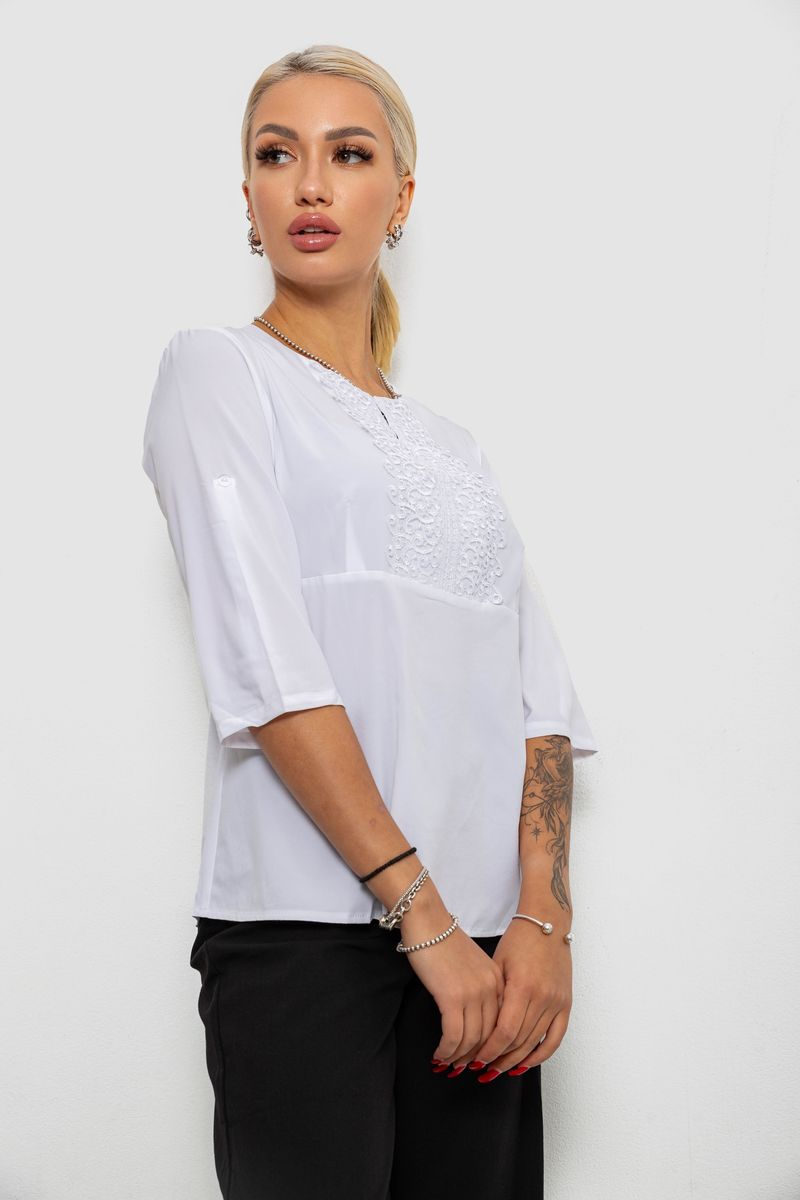 Блуза однотонна, колір білий, 230R71-1 - Зображення 3