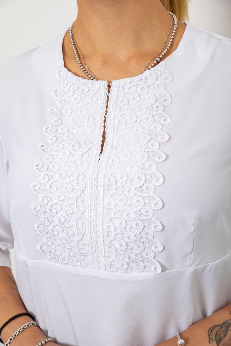 Блуза однотонна, колір білий, 230R71-1 - Зображення 5