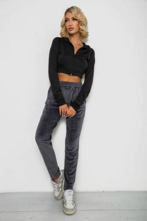 Спортивні штани велюрові жіночі на флісі, колір сірий, 238R350