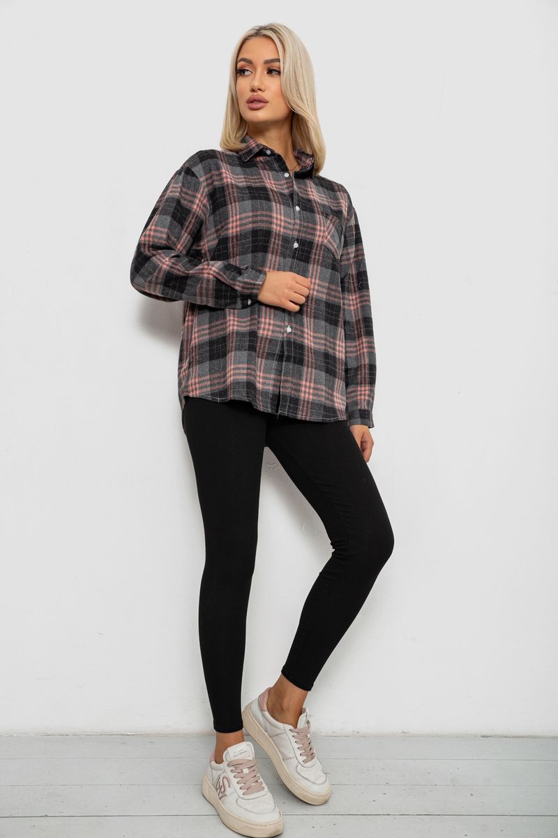 Сорочка жіноча в клітинку, колір темно-сірий, 244R1070-2 - Зображення 2