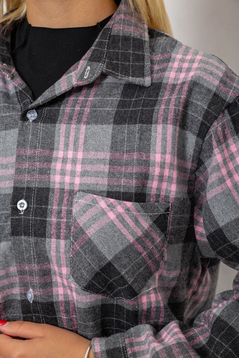 Сорочка жіноча в клітинку, колір сірий, 244R1070-2 - Зображення 6