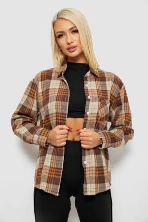 Сорочка жіноча в клітинку, колір коричневий, 244R1070-2