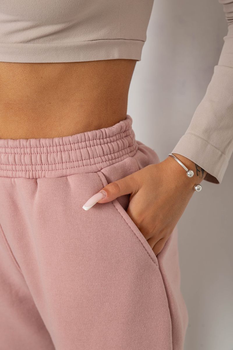 Спортивні штани жіночі на флісі, колір пудровий, 238R57828 - Зображення 5