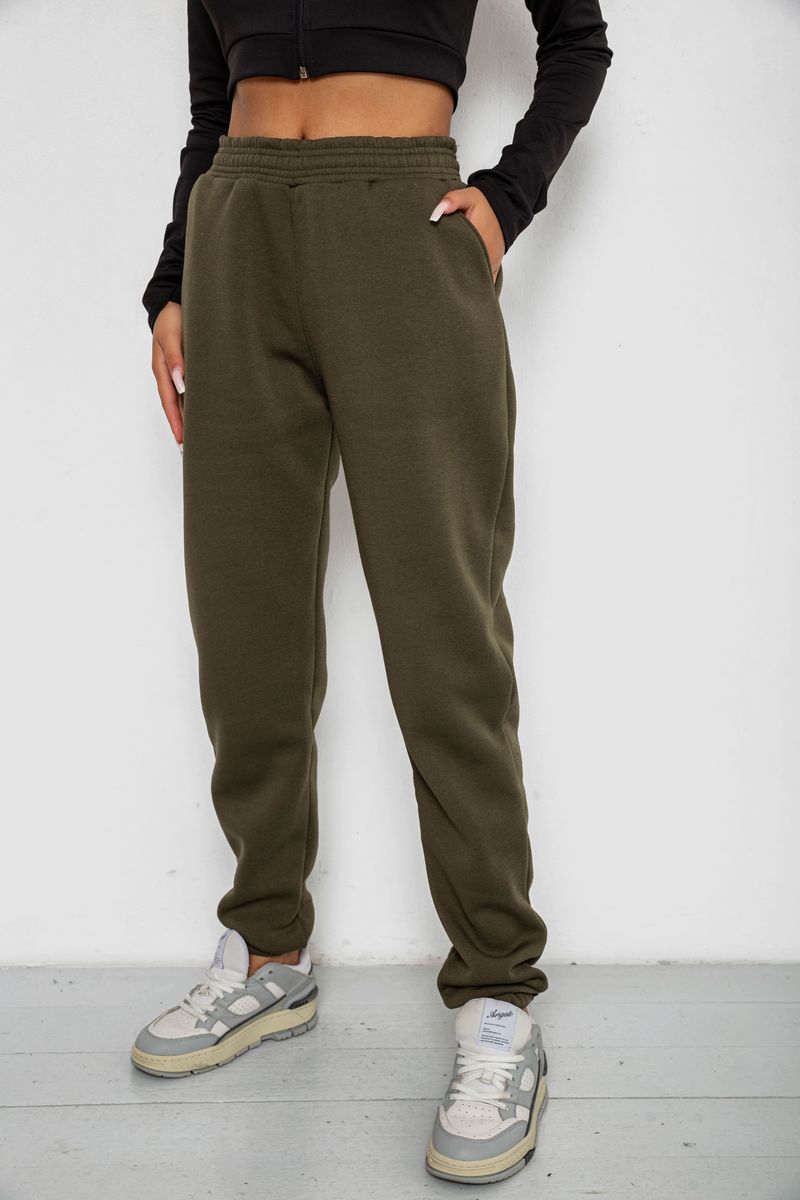 Спортивні штани жіночі на флісі, колір хакі, 238R57828 - Зображення 3