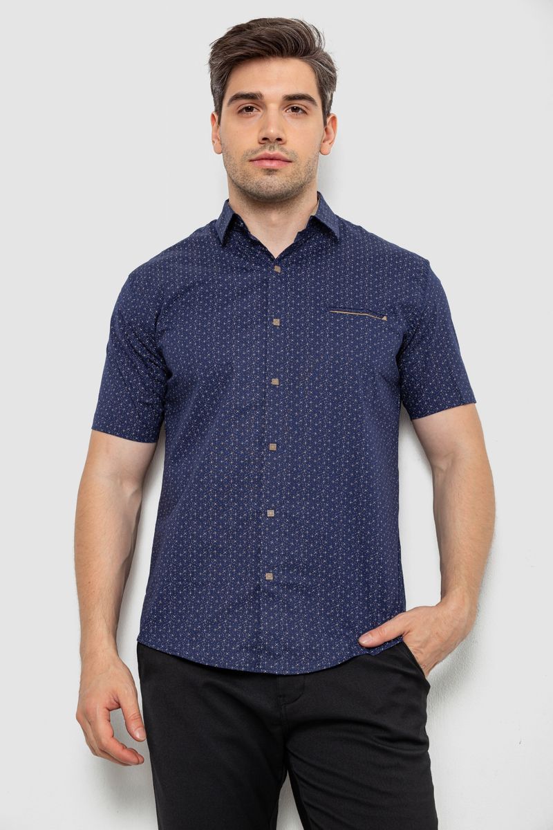 Сорочка чоловіча з принтом, колір темно-синій, 214R7332