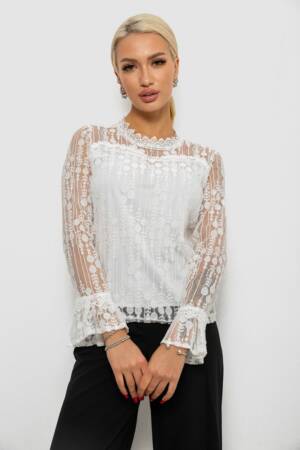 Блуза жіноча класична гіпюрова, колір молочний, 204R156