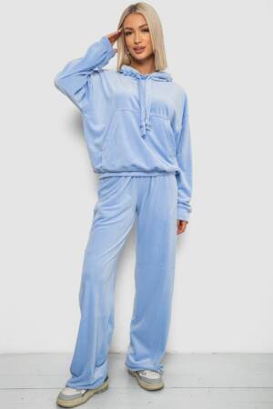 Спортивний костюм жіночий велюровий вільного крою, колір блакитний, 241R2001-20