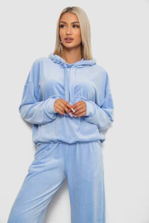 Спортивний костюм жіночий велюровий вільного крою, колір блакитний, 241R2001-20