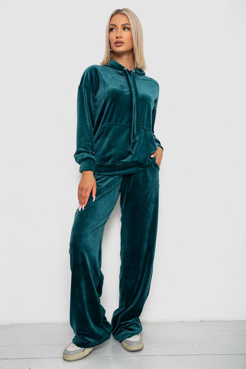 Спортивний костюм жіночий велюровий вільного крою, колір зелений, 241R2001-20