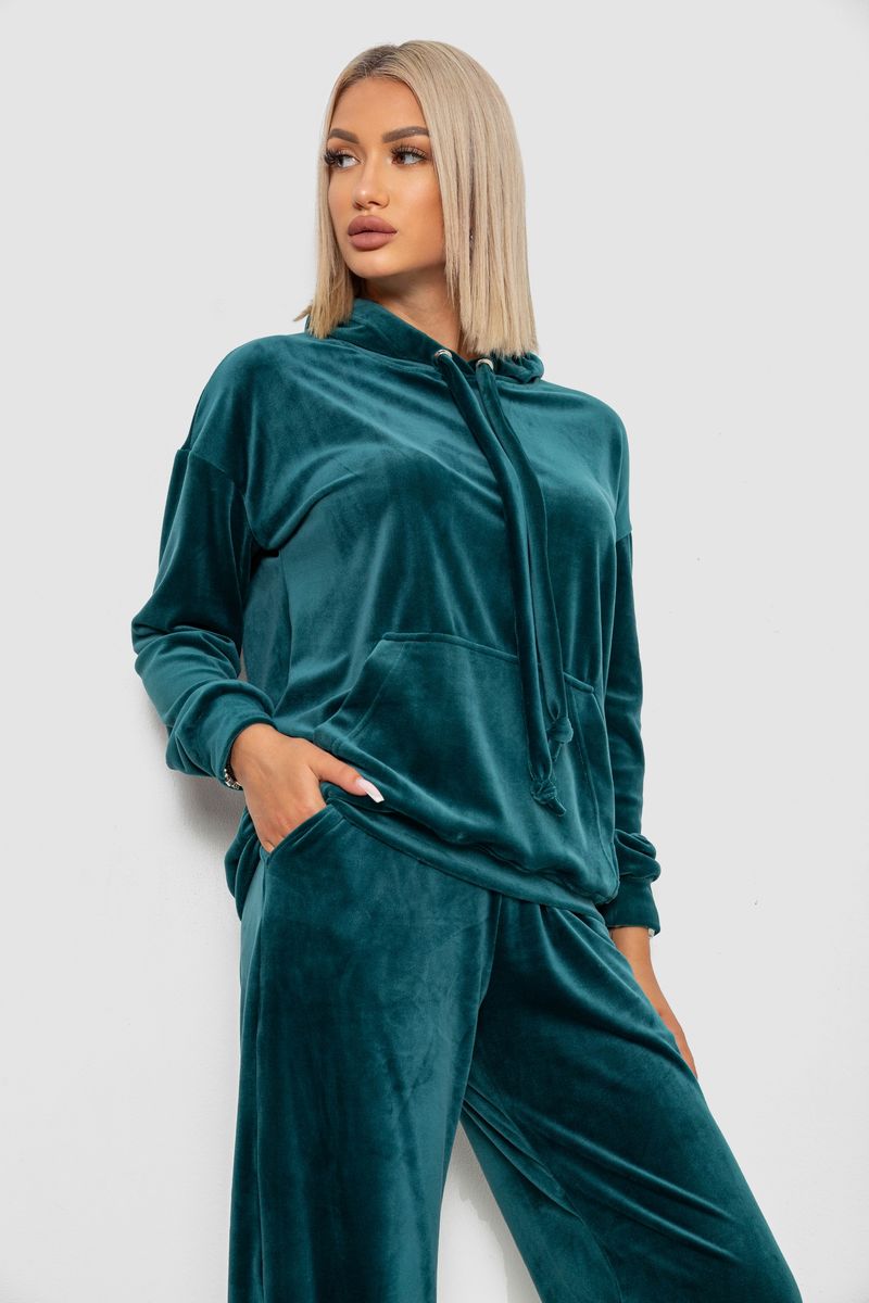 Спортивний костюм жіночий велюровий вільного крою, колір зелений, 241R2001-20