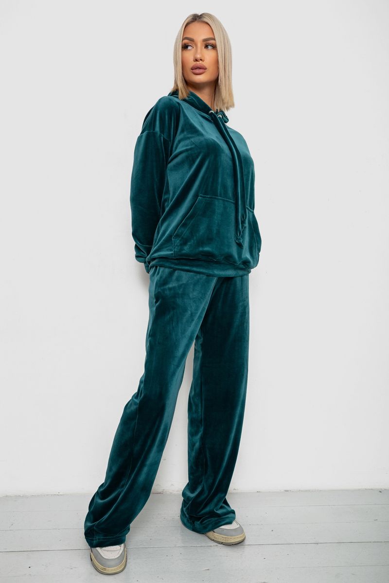 Спортивний костюм жіночий велюровий вільного крою, колір зелений, 241R2001-20 - Зображення 3