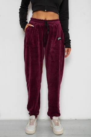 Спортивні штани велюрові жіночі на флісі, колір бордовий, 238R58649-1