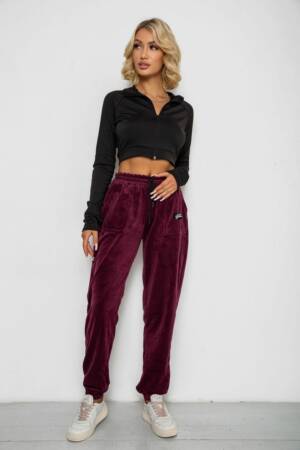 Спортивні штани велюрові жіночі на флісі, колір бордовий, 238R58649-1