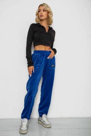 Спортивні штани велюрові жіночі на флісі, колір електрик, 238R58649-1