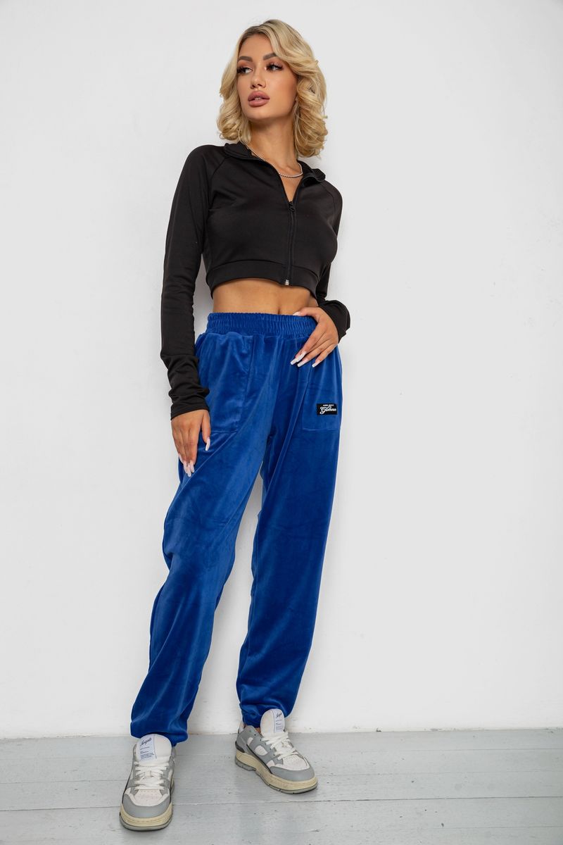 Спортивні штани велюрові жіночі на флісі, колір електрик, 238R58649-1