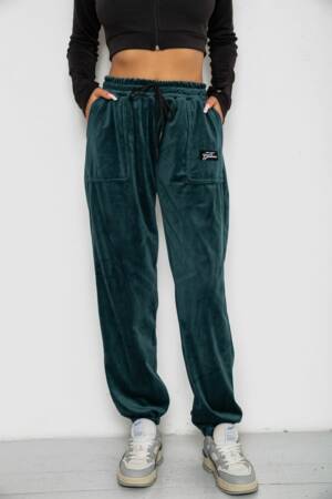 Спортивні штани велюрові жіночі на флісі, колір зелений, 238R58649-1