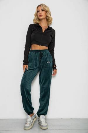 Спортивні штани велюрові жіночі на флісі, колір зелений, 238R58649-1