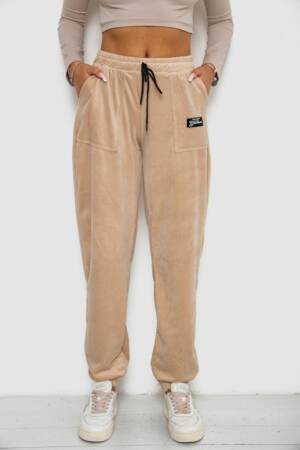 Спортивні штани велюрові жіночі на флісі, колір світло-бежевий, 238R58649-1