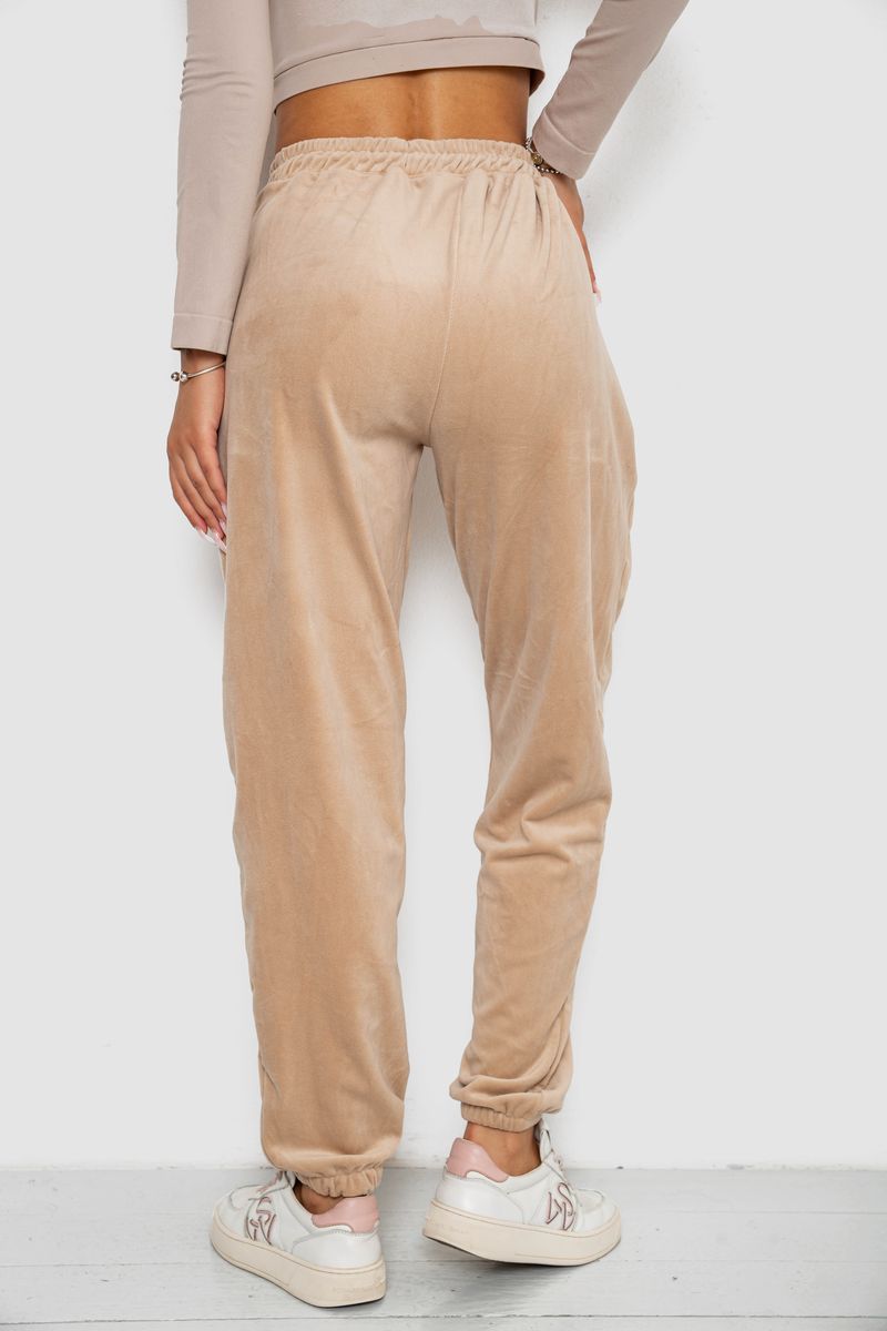 Спортивні штани велюрові жіночі на флісі, колір світло-бежевий, 238R58649-1 - Зображення 4