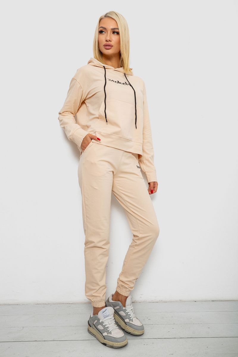 Спортивний костюм жіночий двонитка, колір бежевий, 214R1419-006 - Зображення 3