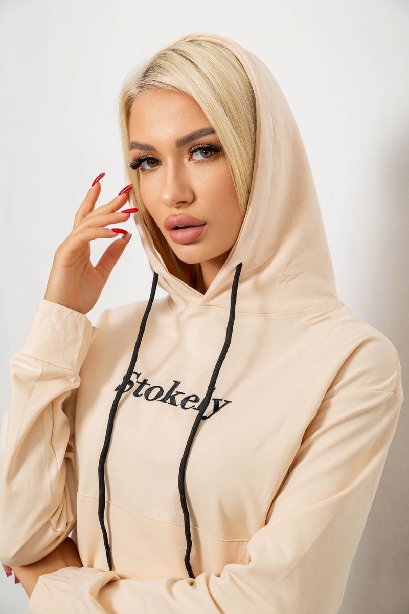 Спортивний костюм жіночий двонитка, колір бежевий, 214R1419-006 - Зображення 5