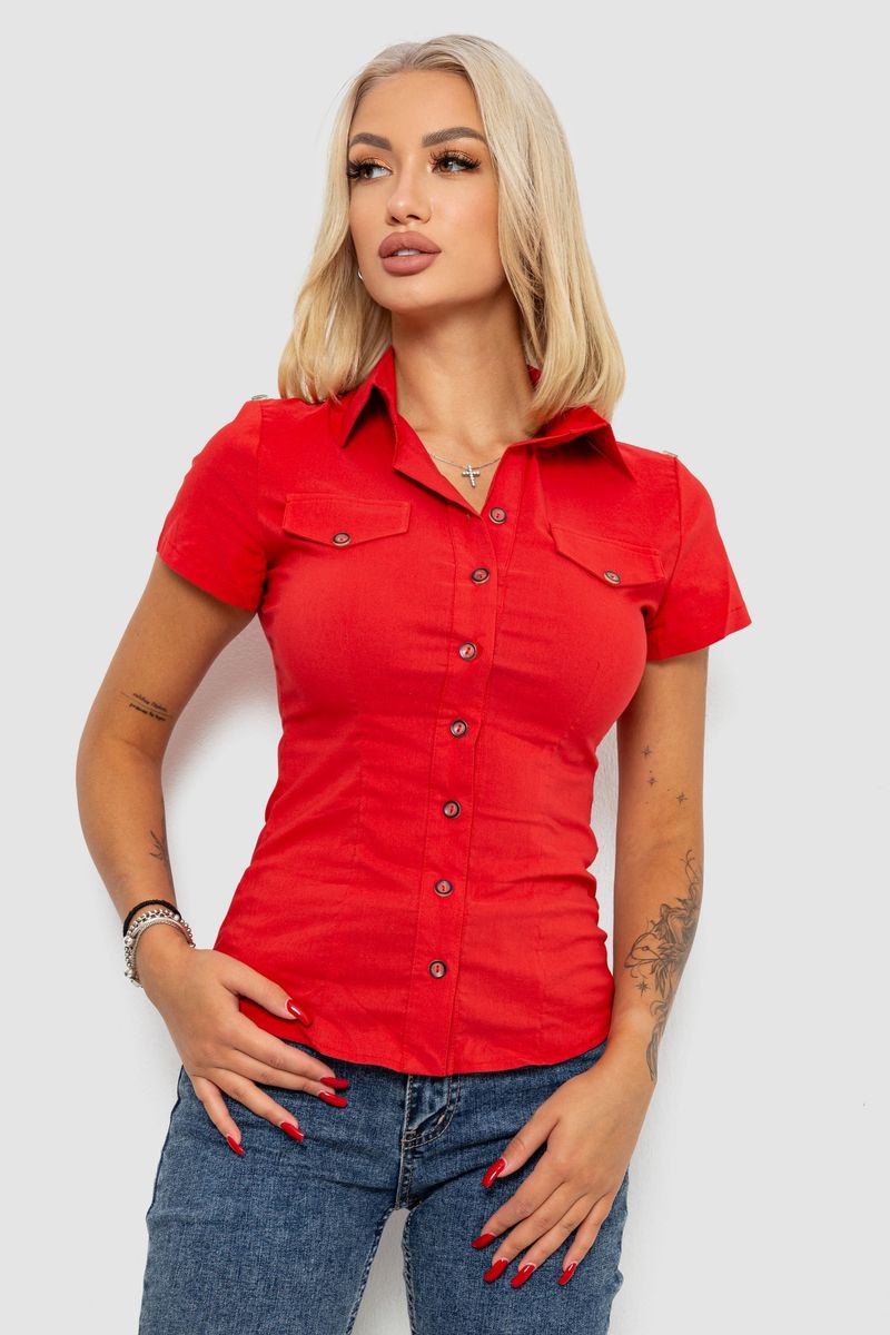 Сорочка жіноча однотонна, колір червоний, 230R068-1