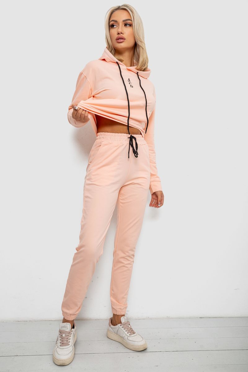 Спортивний костюм жіночий двонитка, колір персиковий, 214R1419-001 - Зображення 3