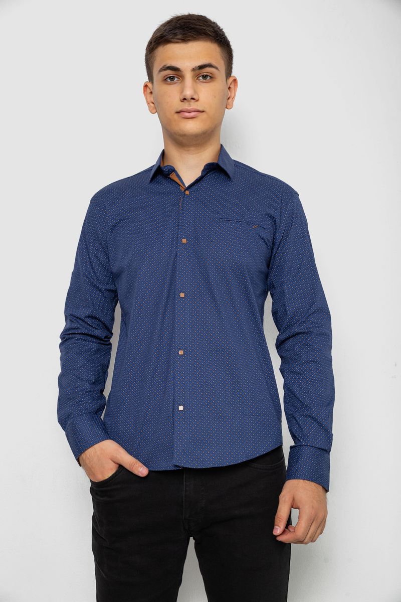 Сорочка чоловіча з принтом, колір джинс, 214R7045