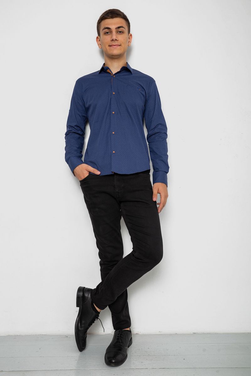 Сорочка чоловіча з принтом, колір джинс, 214R7045