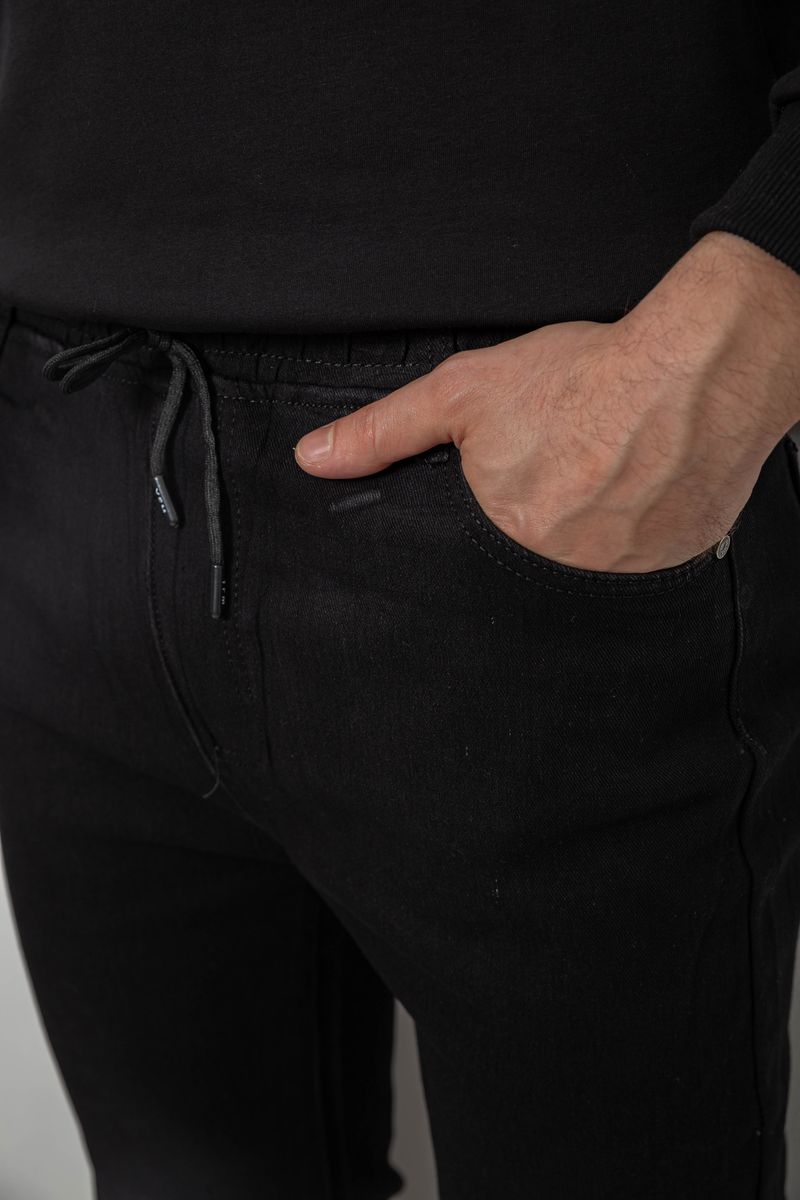 Джинси чоловічі на резинці утеплені, колір чорний, 244R664-5 - Зображення 5